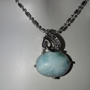 Natural Larimar Sterling Silver Pendant with chain